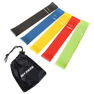 Sky-Touch Elete Exercise Resistance Bands Set Of 5 Resistance Loops Extra Light To Extra Heavy Resistance 12 Inch Work Out Bands Perfect For Gym, Fitness, Yoga, Multicolor, Resendent Bank 1,