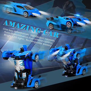 WTLSSG Remote Control Car，Transform Robot RC Cars with Cool LED Headlights, 2.4Ghz Toys Car with 360 Degree Rotation and One-Button Deformation, Present Birthday Gift for Boys/Girls (Black and White)