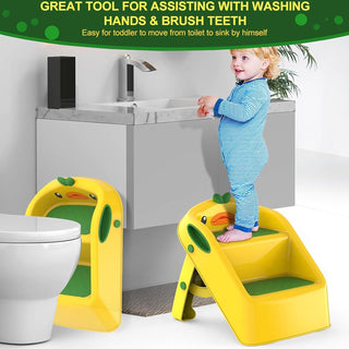 U-HOOME Foldable Toddler Step Stool for Kids Kitchen Bathroom Sink,Toilet Steps Potty Training Stool,Dual Height 11" Kitchen Helper Plastic Poop Stools Ladder with Handles Nursery Foot Stools (Blue)