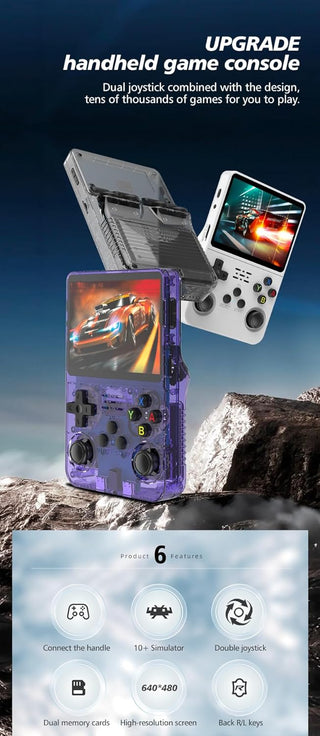 QuantumG - R36S Retro Handheld Game Console with 3.5 Inch IPS HD Display, Linux System, 1000 Inbuilt Games, 64GB Game Card – Compact Pocket Video Game (Purple)