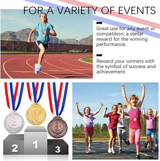 Swpeet Metal Gold Silver Bronze Award Medals with Ribbon, Olympic Style Winner Medals for Kids Children's Events, Classrooms, Office Games and Sports - 1st 2nd 3rd Place
