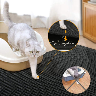 ikeoat Cat Litter Mat, ikeoat Litter Trapping Mat for Cat Sand Litter Box Honeycomb Double Layer Design Waterproof Washable Pet Bed, BLACK, 40x50cm