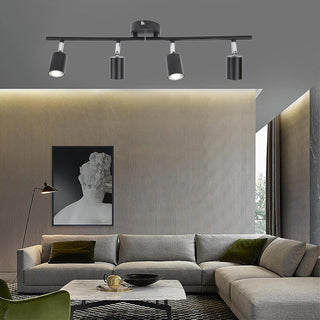 GUPE 4 Light LED Track Lighting, 60W Adjustable LED Track Lighting Fixtures Kit Directional Ceiling Spotlight Foldable Black Ceiling Spot Lighting for Kitchen Gallery Dining Room