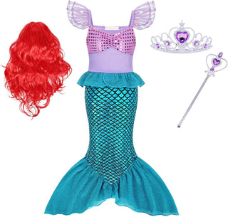 WonderBabe Little Girl Mermaid Princess Dresses Ariel Costume for Grils Birthday Party Halloween Cosplay Outfit with Accessories