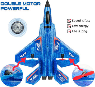 RoofWorld RC Plane, F22 Airplane Fighter Ready to Fly, 2.4Ghz 2 Channel Remote Control Airplanes Toy for Boys Girls Kids Beginners Blue02