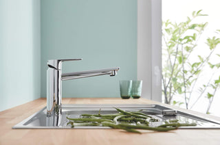GROHE BauEdge Single Lever Sink Mixer | Kitchen Fixtures | Kitchen Faucet With High Spout | Swivel Area 360˚ |Easy Installation | 31367001