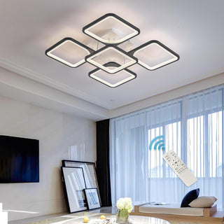 Qcyuui Dimmable Modern Ceiling Light, Acrylic LED Round Flush Mount Lighting Fixtures, 56W 4-Lights 56cm Indoor White Ceiling Lamp with Remote for Living Room Kitchen Bedroom Dining Room Office