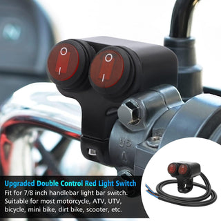 Excefore Motorcycle Handlebar Switch, 12v 16A Motorcycle Universal 7/8" 22-23mm Handlebar Button Switch, CNC Aluminium Alloy Waterproof Double Control Button Red Light Switch for Scooter Electric Bike