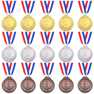 Swpeet Metal Gold Silver Bronze Award Medals with Ribbon, Olympic Style Winner Medals for Kids Children's Events, Classrooms, Office Games and Sports - 1st 2nd 3rd Place