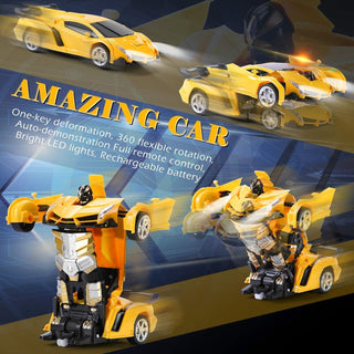 WTLSSG Remote Control Car，Transform Robot RC Cars with Cool LED Headlights, 2.4Ghz Toys Car with 360 Degree Rotation and One-Button Deformation, Present Birthday Gift for Boys/Girls (Black and White)