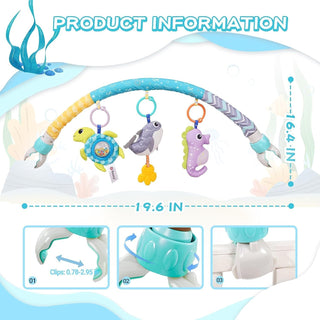 AM ANNA Baby Stroller Arch Toy, Car Seat Toys for Babies 0-12 Months,Activity Musical Arch Toy with Animal Accessories, Sensory Travel Crib Bouncer Bassinet Toys for Toddler Boy Girl