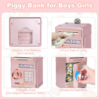Refasy Piggy Bank for Girls 4-11 Years Old,Refasy Kids Safe Bank for Boys Christmas Birthday Gifts Toy for Kids Electronic ATM Money Bank for Adults Money Saving Box Safe Coin Bank Toy Kids Toys Pink