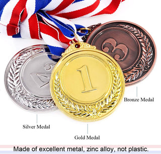 Swpeet Metal Gold Silver Bronze Award Medals with Ribbon, Olympic Style Winner Medals for Kids Children's Events, Classrooms, Office Games and Sports - 1st 2nd 3rd Place