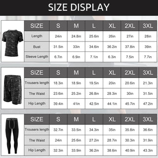 SKY-TOUCH Sports Running Compression Sets, Mens Sportswear 3 pack Quick Dry Fitness Workout Suits with Basic T Shirts, Loose Fitting Shorts, Compression Pants, Size M-3XL