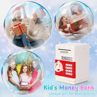 Refasy Piggy Bank for Girls 4-11 Years Old,Refasy Kids Safe Bank for Boys Christmas Birthday Gifts Toy for Kids Electronic ATM Money Bank for Adults Money Saving Box Safe Coin Bank Toy Kids Toys Pink