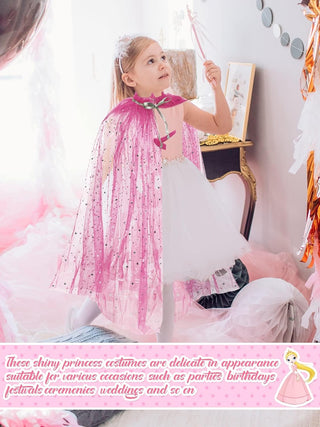TERRIFI 4 Pcs Princess Cape for Little Girls - Fairy Tulle Cape - Blue Princess Cloak and Accessories for Kids Cosplay Party Accessories, Princess Costume for Girls Birthday Party Dressing Up 30Inch