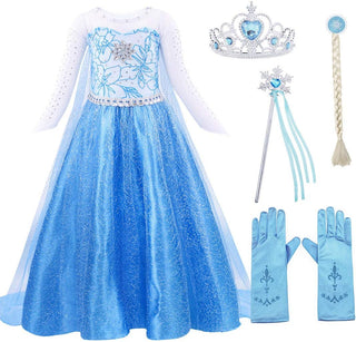 WonderBabe Girls Snow Costume Kids Princess Coronation Dress Up Halloween Birthday Party Cosplay Outfit with Accessory Set 1-12 Years