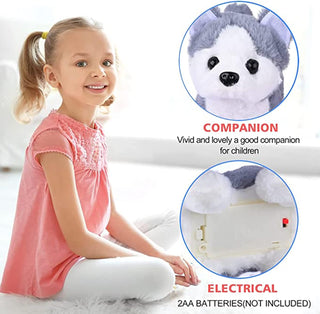ELECDON Plush Interactive Toy, Electronic Pet, Plush Husky Dog Toy, Interactive Pet Dog, Plush Husky Dog Toy, Can Walking, Barking, Tail Wagging, Stretching, Companion Animal for Kids