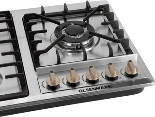 Olsenmark 5-in-1 Stainless Steel Gas Hob- OMK7034, 5 Burners, Stove with Auto Impulse Ignition, Triple Ring, Rapid, Semi-Rapid and Auxiliary Burners