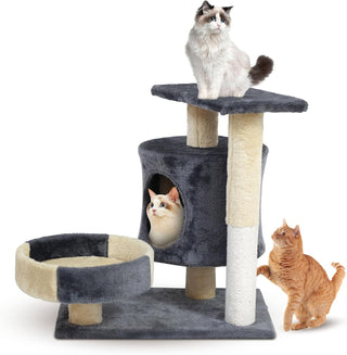 SKY-TOUCH Cat Tree Tower｜Durable Cat Condo with Sisal Scratching Posts｜Cozy Cat House,｜Ladder & Resting Platforms for Indoor Use | Assembly accessories｜120×49×39cm,Gray