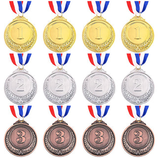 Swpeet Metal Gold Silver Bronze Award Medals with Ribbon, Olympic Style Winner Medals for Kids Children's Events, Classrooms, Office Games and Sports - 1st 2nd 3rd Place
