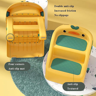 U-HOOME Foldable Toddler Step Stool for Kids Kitchen Bathroom Sink,Toilet Steps Potty Training Stool,Dual Height 11" Kitchen Helper Plastic Poop Stools Ladder with Handles Nursery Foot Stools (Blue)