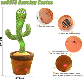 seOSTO Talking Dancing Cactus Plush Toy, Dancing Cactus Toy, Electronic Plush Doll Gifts for International Children's Day Gifts