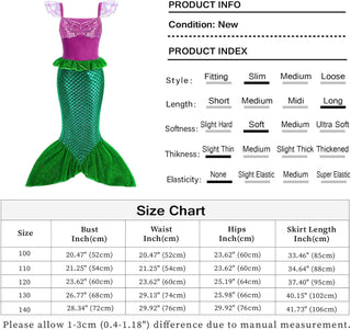 WonderBabe Little Girl Mermaid Princess Dresses Ariel Costume for Grils Birthday Party Halloween Cosplay Outfit with Accessories