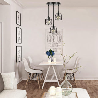 KEPHTH Industrial 3-Light Pendant Light, Adjustable Hanging Chandeliers Light Fixtures Vintage Farmhouse Pendant Lamp with Metal Caged E27 Base for Kitchen Island Dining Room Living Room