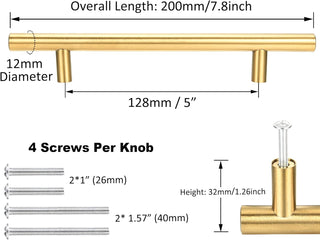 Kitmose 15 Pack Cabinet Pulls Brushed Gold Stainless Steel T Bar Pull Handles for Furniture Kitchen Cabinet Cupboard Drawer Door Handle Pull Knobs (Overall Length 6", Hole Center 3-3/4")