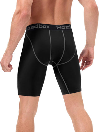 Roadbox Compression Shorts for Men 3 Pack Cool Dry Athletic Workout Underwear Running Gym Spandex Baselayer Boxer Briefs