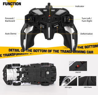 WTLSSG Remote Control Car，Transform Robot RC Cars with Cool LED Headlights, 2.4Ghz Toys Car with 360 Degree Rotation and One-Button Deformation, Present Birthday Gift for Boys/Girls (Black and White)