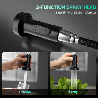 DAYONE Waterfall Kitchen Sink Tap with Pull Out Sprayer, Matte Black Kitchen Faucet Raindance 3 Modes, Modern Stainless Steel 1 Hole Sink Mixer, 360° Swivel & Single Handle, DAY-CR2546
