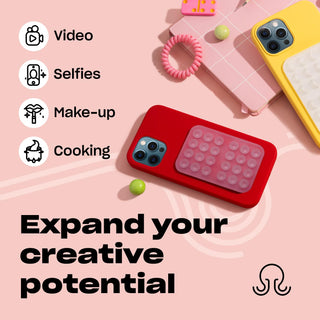 OCTOBUDDY - Silicone Suction Phone Case Adhesive Mount - Hands-Free, Strong Grip Holder for Selfies & Videos - Durable, Easy to Use - iPhone & Android Compatible - 2.25″ x 3.25″, Transparent