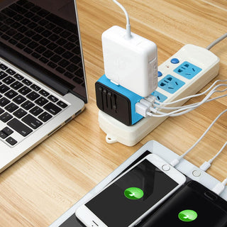 SAUNORCH Universal International Travel Power Adapter W/High Speed 2.4A USB-A, 3.0A USB-C Wall Charger, European Adapter, Worldwide AC Outlet Plugs Adapters for Europe, UK, US, AU, Asia-Black