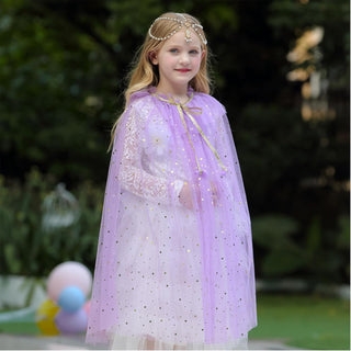 TERRIFI 4 Pcs Princess Cape for Little Girls - Fairy Tulle Cape - Blue Princess Cloak and Accessories for Kids Cosplay Party Accessories, Princess Costume for Girls Birthday Party Dressing Up 30Inch