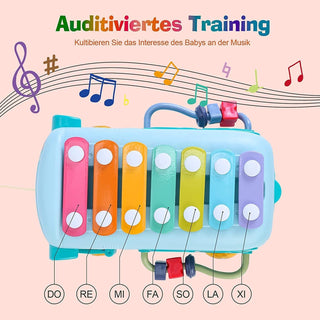 Mumoo Bear Baby Bus Musical Toy with Xylophone, Interactive Early Childhood Educational Gifts, Baby Crawling Activity Toys with Baby Cube, Suitable for Kids Ages 2+ (Pink)