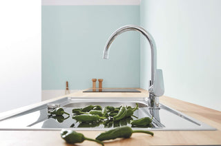 GROHE BauEdge Single Lever Sink Mixer | Kitchen Fixtures | Kitchen Faucet With High Spout | Swivel Area 360˚ |Easy Installation | 31367001