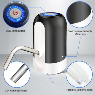 SKY-TOUCH 5 Gallon Water Bottle Pump, USB Charging Portable Electric Water Pump for for for 2-5 Gallon Jugs USB Charging Portable Water Dispenser for Office, Home, Camping, Kitchen and etc,Black