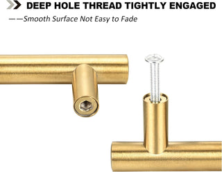 Kitmose 15 Pack Cabinet Pulls Brushed Gold Stainless Steel T Bar Pull Handles for Furniture Kitchen Cabinet Cupboard Drawer Door Handle Pull Knobs (Overall Length 6", Hole Center 3-3/4")