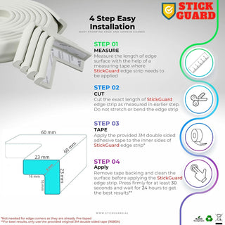 StickGuard Baby Safety Corner Guard, Table Edge Corner Protector Strip for Kids, Baby Proofing Foam for Furniture Edges & Corner Guard Cushion Set Child Protection Bumper Strip - 4 Meters (White)