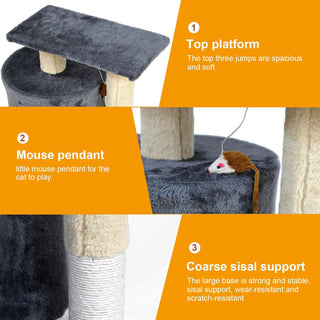 SKY-TOUCH Cat Tree Tower｜Durable Cat Condo with Sisal Scratching Posts｜Cozy Cat House,｜Ladder & Resting Platforms for Indoor Use | Assembly accessories｜120×49×39cm,Gray