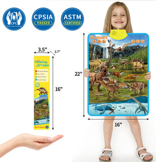 Interactive Dinosaur Poster - Electronic Interactive Educational Talking Poster Learn Names & Sounds & Facts & Games of Dinosaur Learning Toys for Toddlers, Boys and Girls Ages 3-5