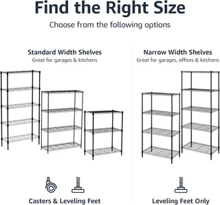 Amazon Basics 3-Shelf Adjustable, Heavy Duty Storage Shelving Unit (113.3 kilograms loading capacity per shelf), Steel Organizer Wire Rack, Black, 58.9 x 34 x 193.5 centimeters