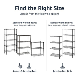 Amazon Basics 3-Shelf Adjustable Heavy Duty Steel Wire Rack Storage Shelving Organizer for Kitchen, Garage, 23.2" L x 13.4" W x 30" H, Black