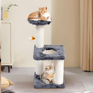 SKY-TOUCH Cat Tree Tower｜Durable Cat Condo with Sisal Scratching Posts｜Cozy Cat House,｜Ladder & Resting Platforms for Indoor Use | Assembly accessories｜120×49×39cm,Gray