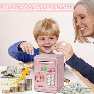 Refasy Piggy Bank for Girls 4-11 Years Old,Refasy Kids Safe Bank for Boys Christmas Birthday Gifts Toy for Kids Electronic ATM Money Bank for Adults Money Saving Box Safe Coin Bank Toy Kids Toys Pink