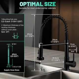 DAYONE Waterfall Kitchen Sink Tap with Pull Out Sprayer, Matte Black Kitchen Faucet Raindance 3 Modes, Modern Stainless Steel 1 Hole Sink Mixer, 360° Swivel & Single Handle, DAY-CR2546