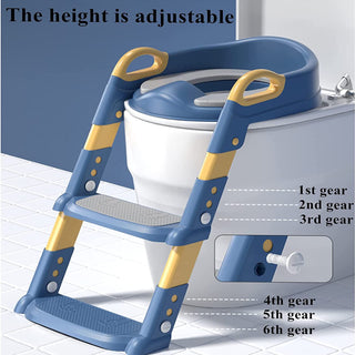 Height Adjustable Foldable Training Seat with Step Stool, Splash Guard Toilet Seat Trainer Used In Most Toilets, Children's Ladder Potty Chair Sturdy 80Kg Suitable for Children Aged (GREY)