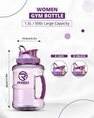 RIGID FITNESS Gym Bottle BPA-Free 2.5L - Hydration Jug - Leak-Proof Sport Water Bottle, Odorless & Transparent - Ideal Jug for Gym, Fitness and Outdoor Activities - Safe & No Smell